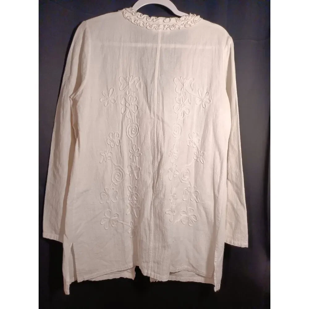 Soft Surroundings Women’s Large White Open Front Cardigan Top Layer Cottagecore